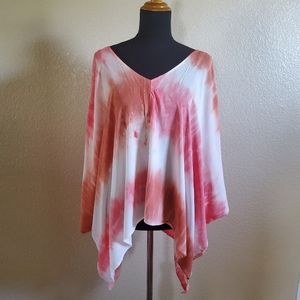 Lovestitch Tie Dye Asymmetrical Top Size OS Pink White New